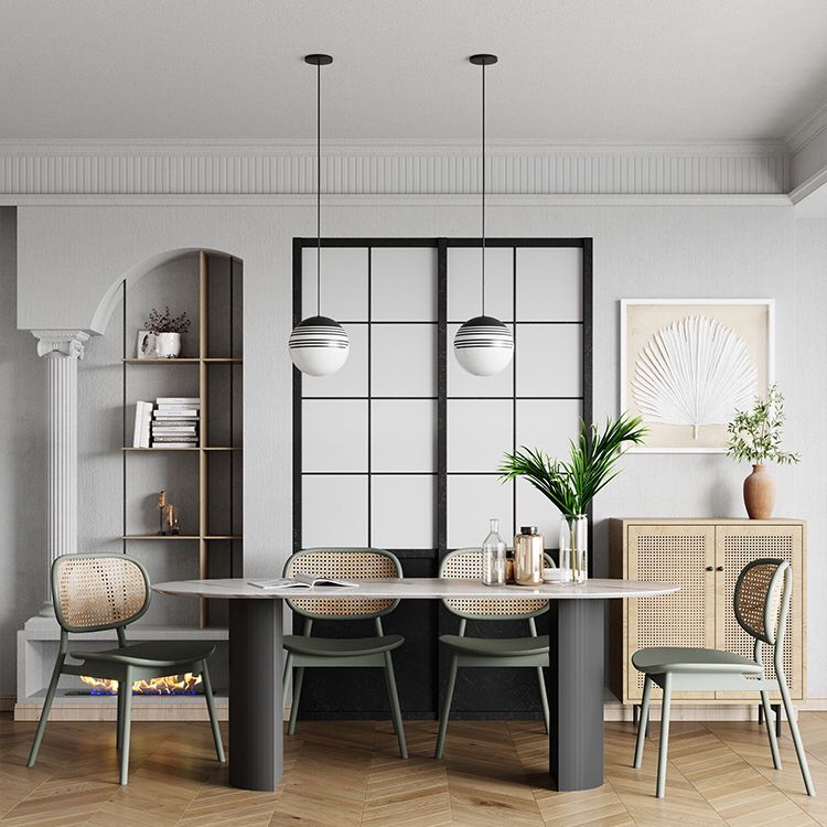 Oval Sintered Stone Dining Table Modern Table in White with Metal Double Pedestal for Restaurant Clearhalo ' dining_table' 'Dining Tables & Seating' 'Dining Tables' 'furn' 'furn_dining_table' 'Furniture' 'furniture_dining_table' 'Kitchen & Dining Furniture' 'kitchen&dining_furn' 'kitchen' 'kitchen_dining_table' 1200x1200_fee78c23-8bd7-4949-94ad-5824a9a6a29b