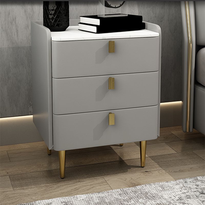 Nightand Faux Leather Modern 3 - Tablette de tiroir avec dessus de pierre