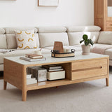 17"H Contemporary Cocktail Table Stone Rectangle Coffee Table