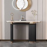 Glam Stone Oval Console Table 33.46" Tall Rectangle Accent Table
