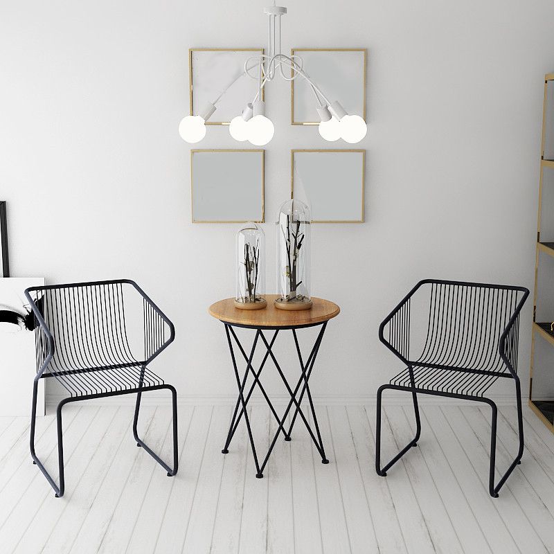 Slat Back Arm Chair Contemporary Style Metal Kitchen Dining Chair