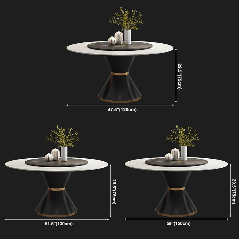 Modern Style Sintered Stone Dining Table Single Pedestal Base Round Table for Home with Turntable Clearhalo ' dining_table' 'Dining Tables & Seating' 'Dining Tables' 'furn' 'furn_dining_table' 'Furniture' 'furniture_dining_table' 'Kitchen & Dining Furniture' 'kitchen&dining_furn' 'kitchen' 'kitchen_dining_table' 1200x1200_fef3f069-261f-4bab-b36b-a6a9ef736943