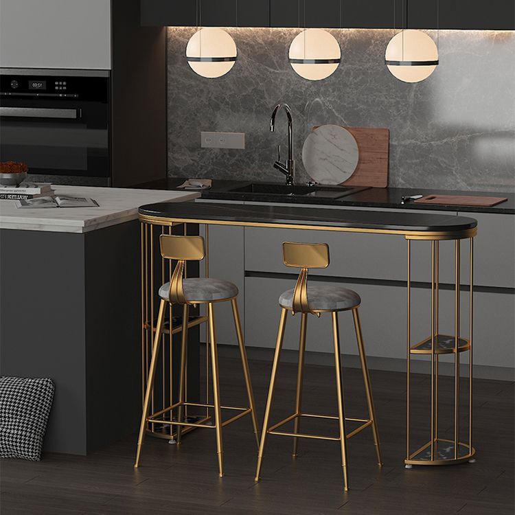 Glam Iron Bistro Table Stone Top Oval Indoor Bar Dining Table with 2-Shelf Clearhalo 'Bar Furniture' 'Bar Tables' 'bar_tables' 'furn' 'furn_bar_tables' 'Furniture' 'furniture_bar_tables' 'Kitchen & Dining Furniture' 1200x1200_fef566c8-3abe-48c2-8c83-d9e31dccbcd6