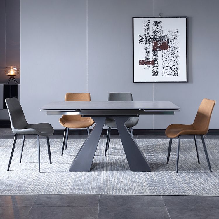 Extendable Industrial Sintered Stone Table Rectangle Dining Table with Double Pedestal Clearhalo ' dining_table' 'Dining Tables & Seating' 'Dining Tables' 'furn' 'furn_dining_table' 'Furniture' 'furniture_dining_table' 'Kitchen & Dining Furniture' 'kitchen&dining_furn' 'kitchen' 'kitchen_dining_table' 1200x1200_fef59eae-a72d-4bc6-84b3-9a9076e6833a