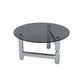 Table basse ronde en verre et acier, 3 pieds, 1 table basse simple