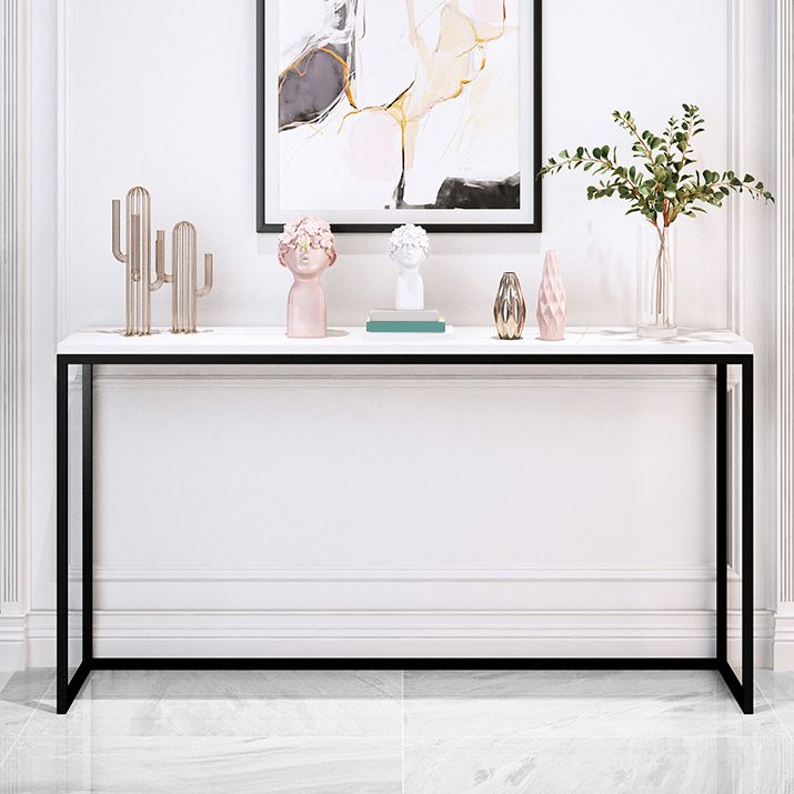 Scratch Resistant Marble Top Console Table with Black Steel Trestle Base Clearhalo 'Console Tables' 'console_tables' 'Entry & Mudroom Furniture' 'furn' 'furn_console_tables' 'Furniture' 1200x1200_fefb5099-7588-4440-8add-333cead076d8
