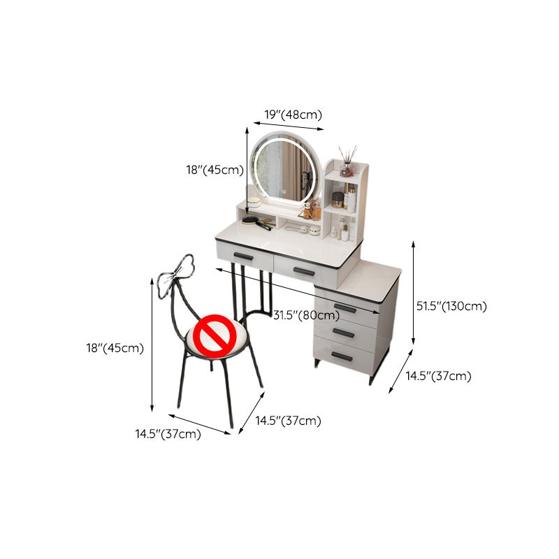 Tavolo da toeletta per trucco da letto di vanità a specchio con 5 cassetti in bianco