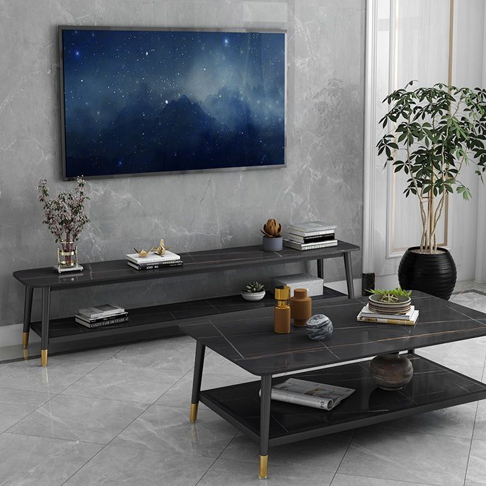 Glam Style Stone TV stand 2 étagères ouvertes Console de stand de télévision de rangement