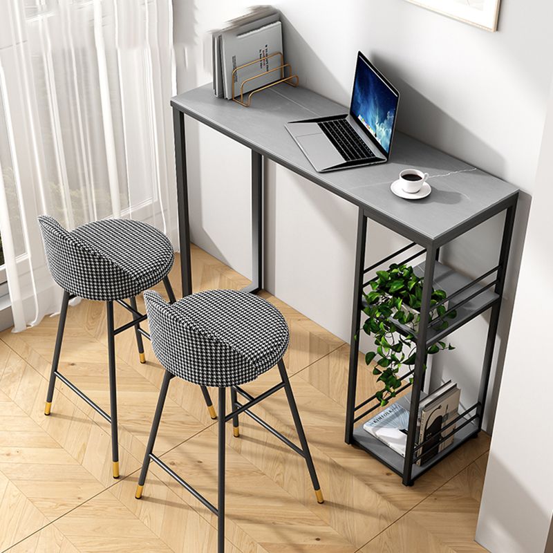 Industrial Iron Bar Dining Table Stone Top Rectangle Indoor Bistro Table with Shelf Clearhalo 'Bar Furniture' 'Bar Tables' 'bar_tables' 'furn' 'furn_bar_tables' 'Furniture' 'furniture_bar_tables' 'Kitchen & Dining Furniture' 1200x1200_ff090e1a-d767-4d45-94ac-ad0d40c90efc