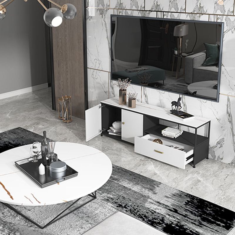Consola de TV de piedra y metal consola contemporánea de medios de televisión