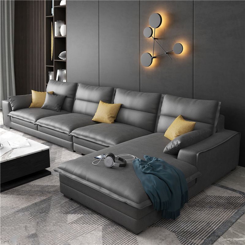 135.8" L √ó 70.9" W √ó 35.4" H Faux Leather sofa and Chaise High Back Square Arm Sectional Clearhalo 'furn' 'furn_sectionals' 'Furniture' 'furniture_sectionals' 'kitchen' 'kitchen_sectionals' 'Living Room Furniture' 'Sectionals' 1200x1200_ff0fb51a-7a01-4d3f-ad62-03288f9542ac
