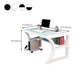Contemporary Glass Top Office Desk Rectangular Writing Desk with Metal Legs