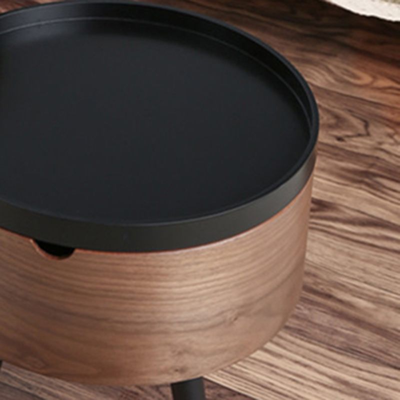 Modern Style Round 3 Legs Side Table Set in Black with Storage