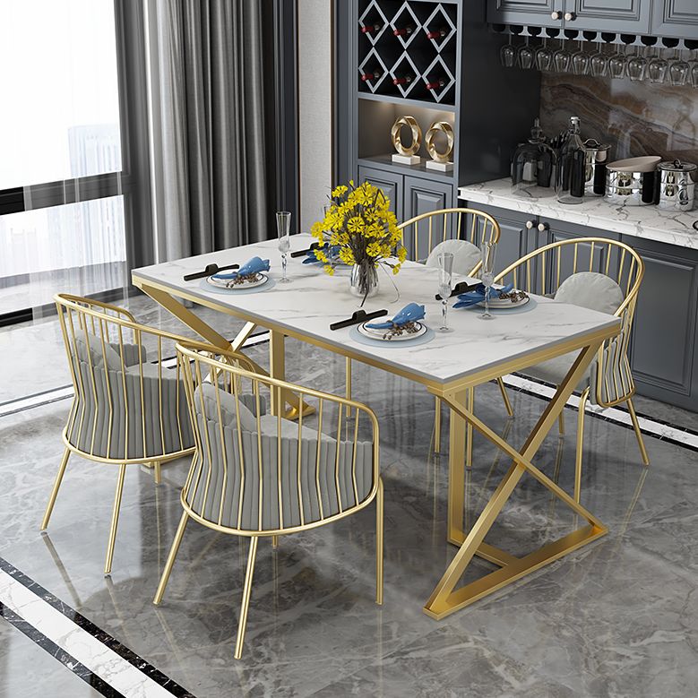 Glam 1/5 Pieces Dining Set Rectangle Stone Dining Table Set for Dining Room Clearhalo 'Dining Room Sets' 'Dining Tables & Seating' 'dining_room_set' 'furn' 'furn_dining_room_set' 'Furniture' 'furniture_dining_room_set' 'Kitchen & Dining Furniture' 1200x1200_ff16cb68-664f-4b49-9766-8bd862d926f7