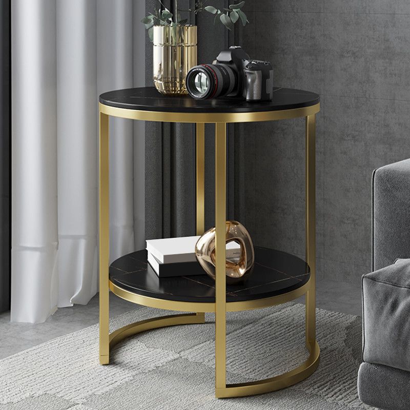 Metal Frame Side End Table Round Stone Top Side Table with Shelf Clearhalo 'Coffee & Accent Tables' 'End & Side Tables' 'end_side_tables' 'furn' 'furn_end_side_tables' 'Furniture' 'Living Room Furniture' 1200x1200_ff1af071-13a0-4321-88c0-5b6dabab1451