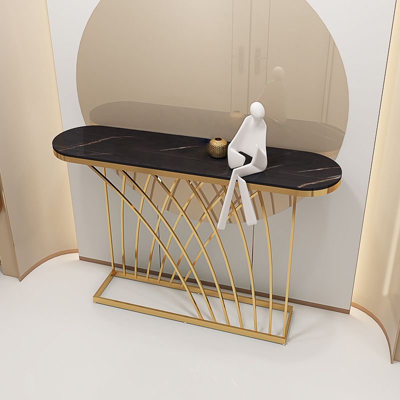 Glam Oval Console Table 31.5" Tall Stone Accent Table with 1 Shelf