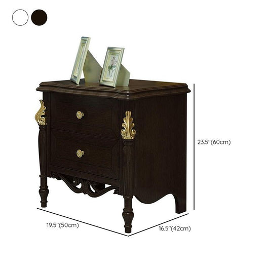 Mesa nocturna de 2 cajones de madera sólida, mesita de noche tradicional, 23.6 "de alto