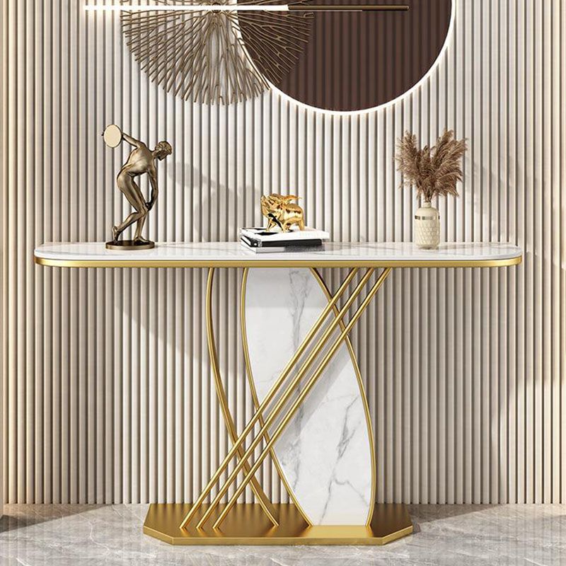 12 Inch Wide Glam Accent Table Stone Half Moon Console Table for Hall