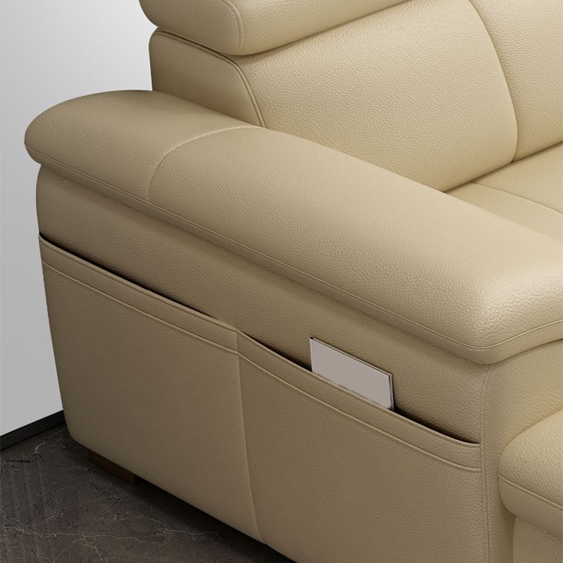Genuine Leather Sectional Sofa 35.43"High Cushion Back Sofa with Storage,Beige Clearhalo 'furn' 'furn_sectionals' 'Furniture' 'furniture_sectionals' 'Living Room Furniture' 'Sectionals' 1200x1200_ff1e9f0f-5579-45c7-9660-a78de33cb4ce
