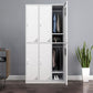 Hinged Wardrobe Cabinet with Mirror Contemporary Steel Wardrobe Armoire Clearhalo 'Armoires & Wardrobes' 'armoires_wardrobes' 'Bedroom Furniture' 'furn' 'furn_armoires_wardrobes' 'Furniture' 1200x1200_ff20d625-0d09-4ef2-9bd5-735471fad4c4