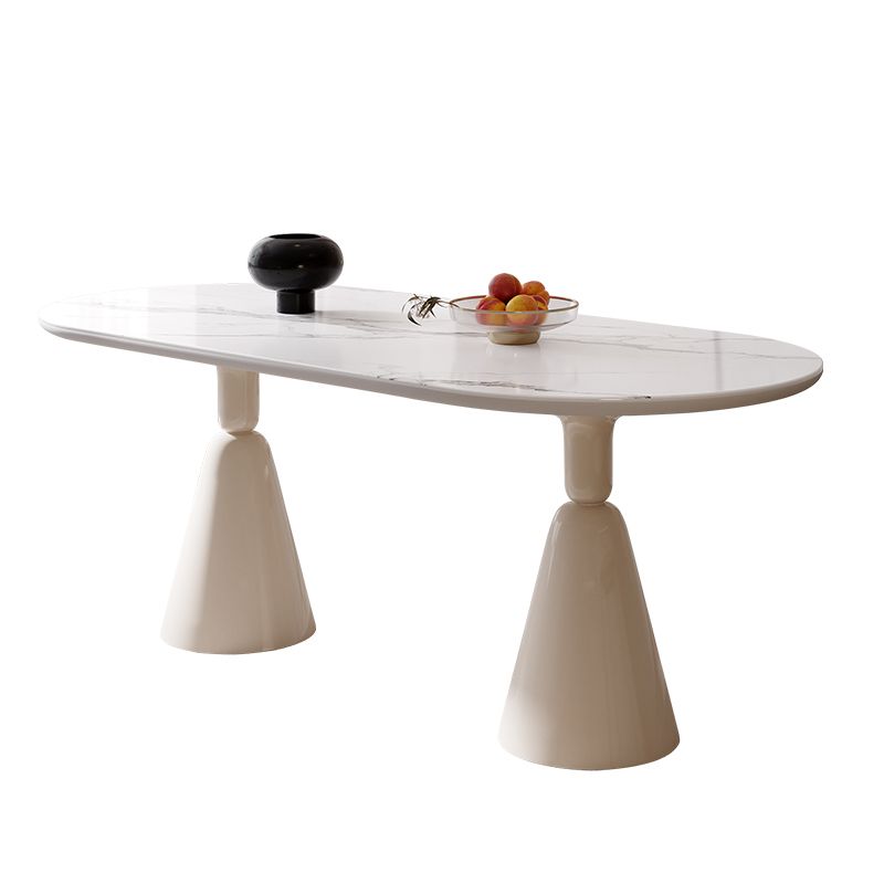 Contemporary Double Pedestal Dining Table Oval Kitchen Dinner Table Clearhalo 'Dining Tables & Seating' 'Dining Tables' 'dining_table' 'furn' 'furn_dining_table' 'Furniture' 'Kitchen & Dining Furniture' 1200x1200_ff217168-0074-4989-a3ef-e38eecd99b6f