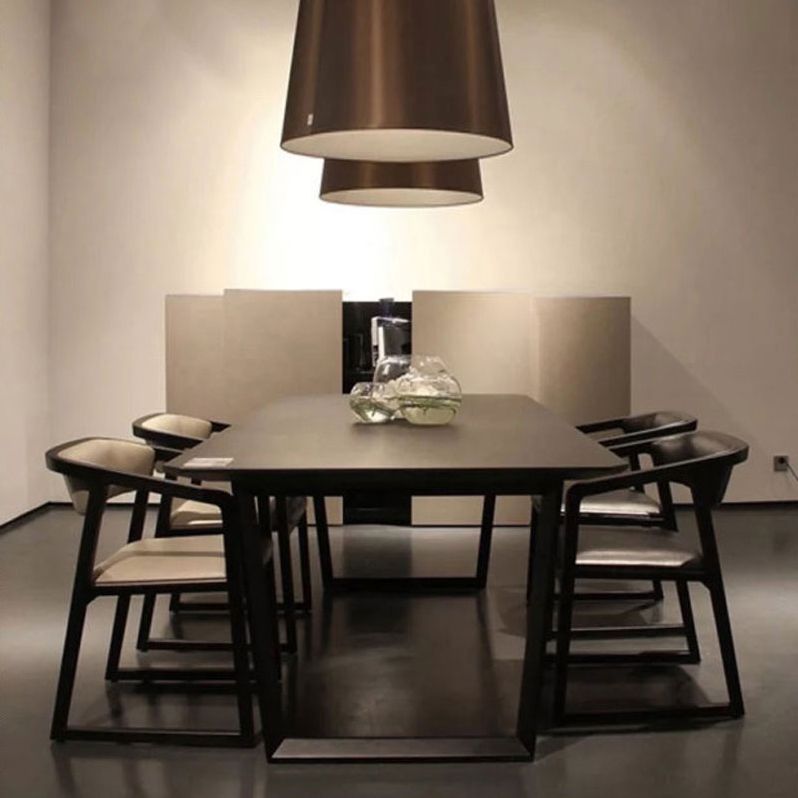 Table à manger industrielle rectangle Black Ashwood Wood Fixed Table