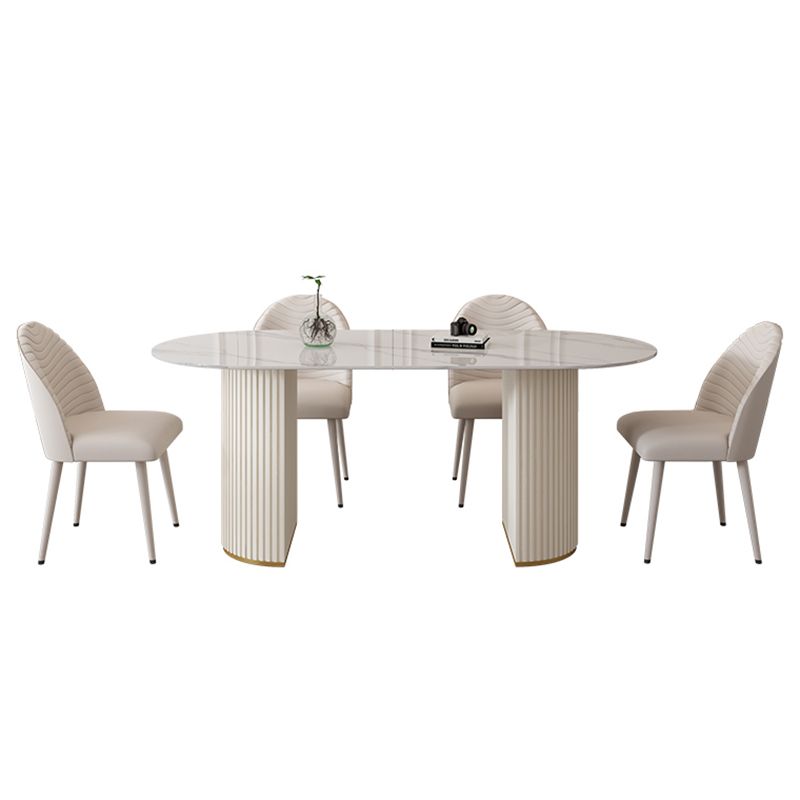 Modern Oval Dining Table Stone and Metal Double Pedestal Dining Table in White Clearhalo 'Dining Tables & Seating' 'Dining Tables' 'dining_table' 'furn' 'furn_dining_table' 'Furniture' 'furniture_dining_table' 'Kitchen & Dining Furniture' 1200x1200_ff2948a9-0080-41a7-be04-1594936ceadc