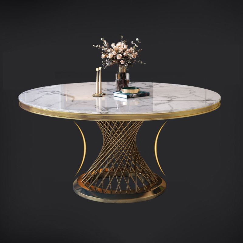Modern Round Dining Table Steel Base Pedestal Table for Home Kitchen Clearhalo 'Dining Tables & Seating' 'Dining Tables' 'dining_table' 'furn' 'furn_dining_table' 'Furniture' 'Kitchen & Dining Furniture' 1200x1200_ff2c4f87-5dc9-4b6c-9cd3-eab34fa8f424