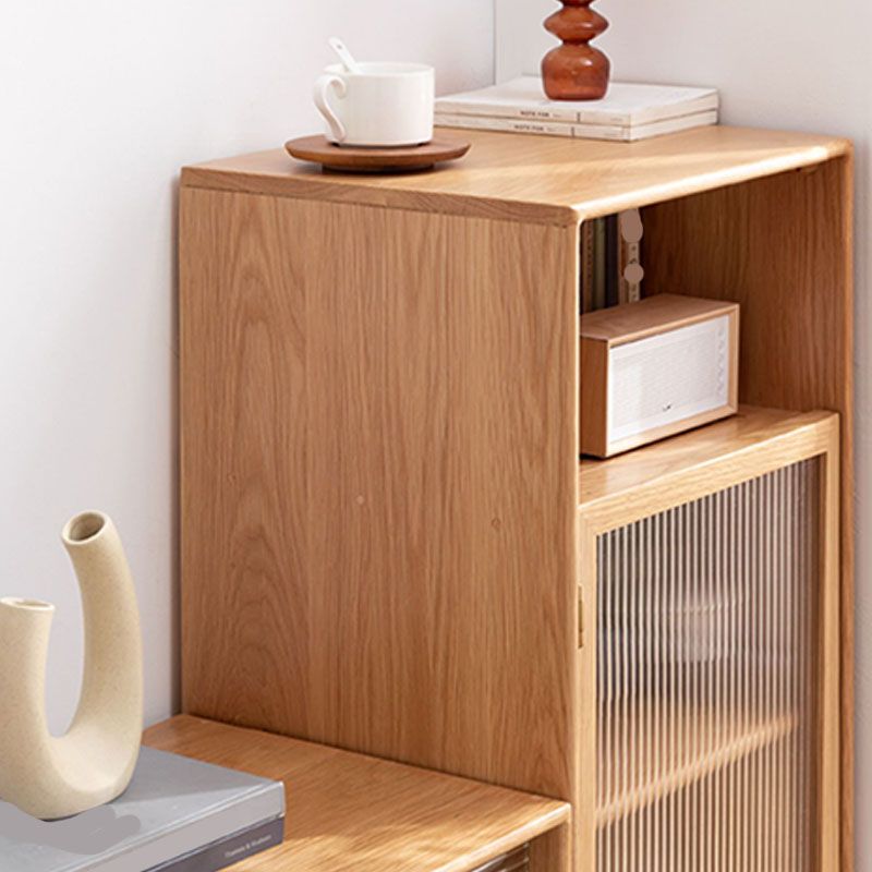 Glass Paned Solid Wood Shelves Included Modern Accent Cabinet