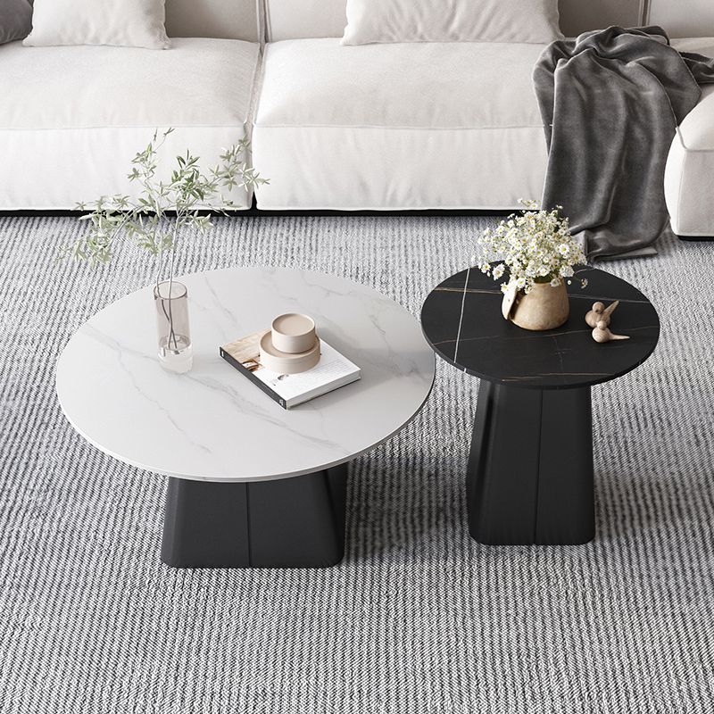 Table basse sur piédestal en acier moderne, ensemble de table ronde en ardoise