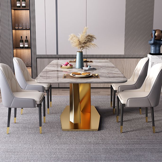 Rectangle Traditional Luxury Table Grey Sintered Stone Table with Gold Pedestal Base Clearhalo ' dining_table' 'Dining Tables & Seating' 'Dining Tables' 'furn' 'furn_dining_table' 'Furniture' 'furniture_dining_table' 'Kitchen & Dining Furniture' 'kitchen&dining_furn' 'kitchen' 'kitchen_dining_table' 1200x1200_ff3434af-2478-427f-b500-d6a84ea67098