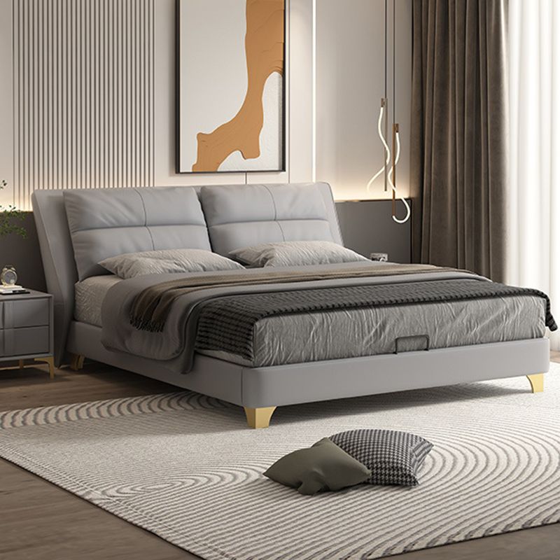 Glam Genuine Leather Solid Color Mattress Includedwith Headboard Bed Frame