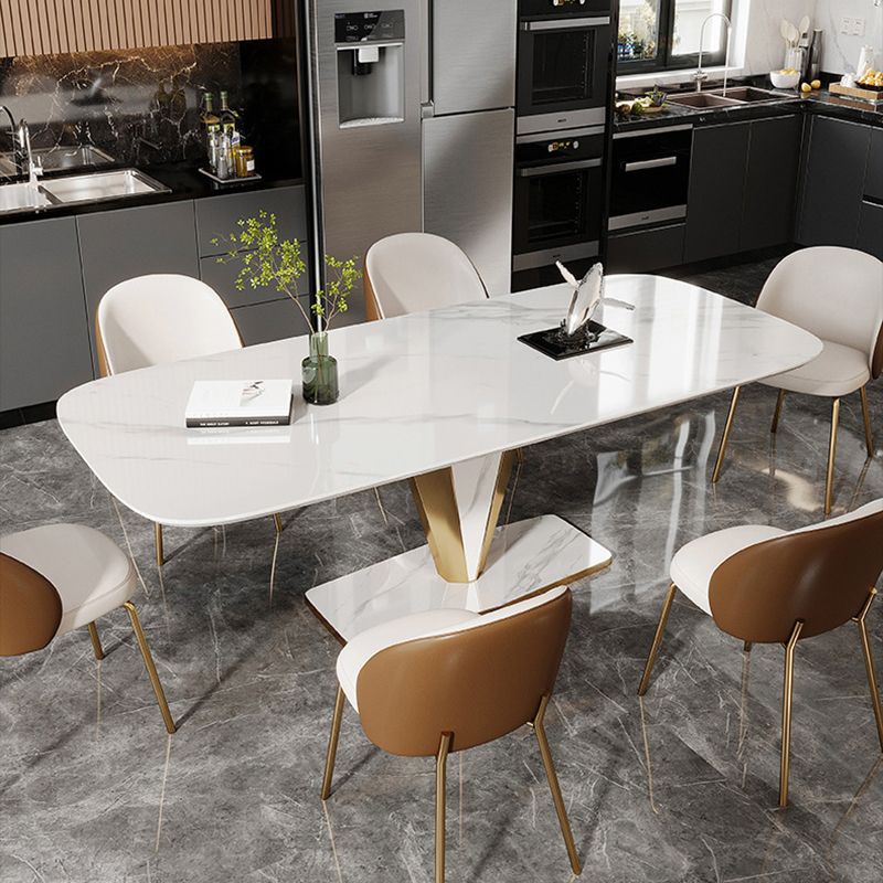 Luxurious Sintered Stone Dining Set Rectangle 1/4/5/7 Pieces Dinette Table Set in White Clearhalo 'Dining Room Sets' 'Dining Tables & Seating' 'dining_room_set' 'furn' 'furn_dining_room_set' 'Furniture' 'Kitchen & Dining Furniture' 1200x1200_ff3a79ea-e647-4269-9cfb-f480406f282e