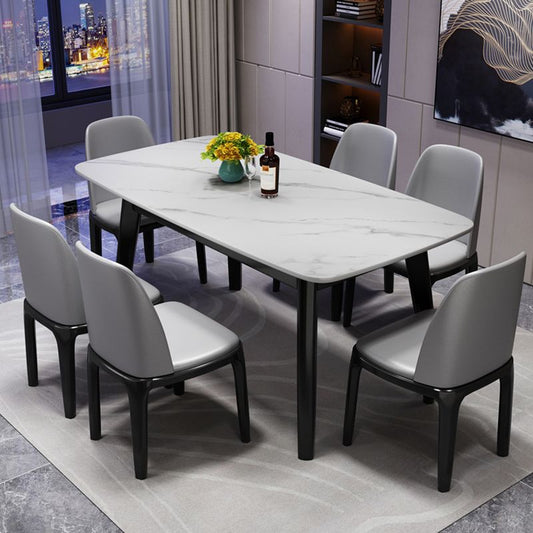 Scandinavian Style Rectangular Black Legs White Slate Dining Table Set with Base Clearhalo 'Dining Room Sets' 'Dining Tables & Seating' 'dining_room_set' 'Furniture' 'furniture_dining_room_set' 'Kitchen & Dining Furniture' 'kitchen&dining_furn' 'kitchen' 1200x1200_ff3c9469-15f3-46a4-a416-80f91be4988f