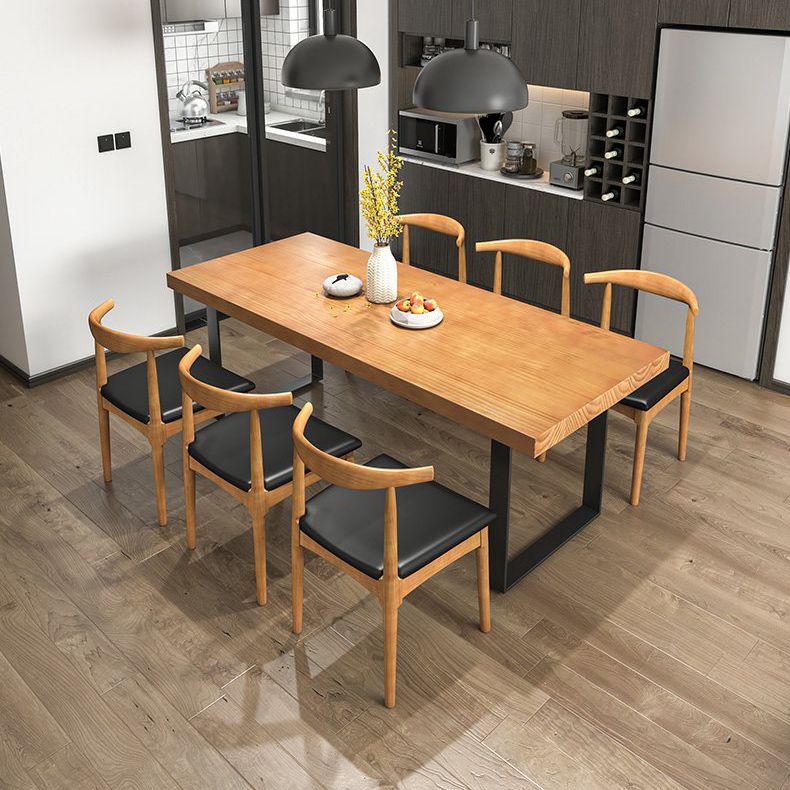Industrial Dining Table Set 1/3/4/5/7 Pieces Solid Wood Top Table with Cow Horn Chairs Clearhalo 'Dining Room Sets' 'Dining Tables & Seating' 'dining_room_set' 'furn' 'furn_dining_room_set' 'Furniture' 'Kitchen & Dining Furniture' 1200x1200_ff426ba7-782b-4735-836b-c43f20437ff5