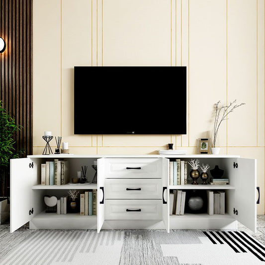Console televisiva bianca scandinava supporto TV con cassetti e armadi