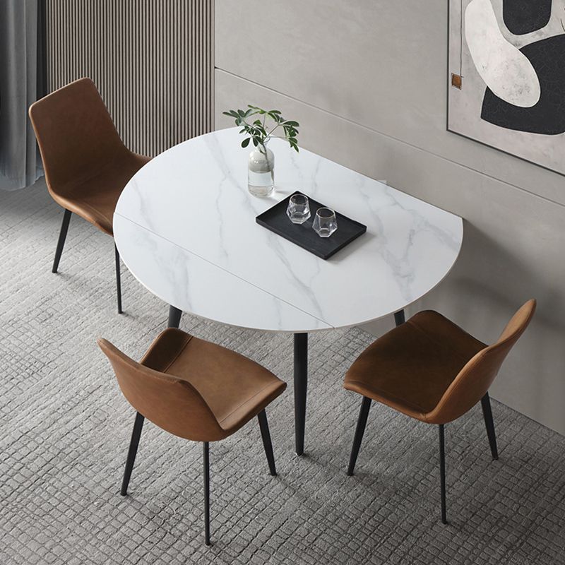 Modern Style Sintered Stone Dining Table White Round Home Table with Black Frame Clearhalo ' dining_table' 'Dining Tables & Seating' 'Dining Tables' 'furn' 'furn_dining_table' 'Furniture' 'furniture_dining_table' 'Kitchen & Dining Furniture' 'kitchen&dining_furn' 'kitchen' 'kitchen_dining_table' 1200x1200_ff44132f-c1e7-4d5e-b0ea-0c20094a50e0