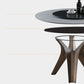 Round Convertible Dining Table Modern Stone Top Pedestal Table in Gold
