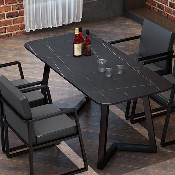 Industrial Style Dining Table Rectangle Sintered Stone Black Table with Metal Base Clearhalo 'Dining Tables & Seating' 'Dining Tables' 'dining_table' 'furn' 'furn_dining_table' 'Furniture' 'Kitchen & Dining Furniture' 1200x1200_ff46f324-6818-47ac-b499-4aec11e086dd