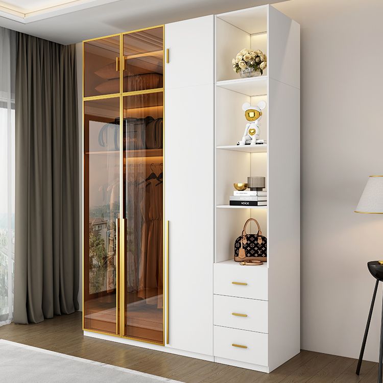 Modern White Wood Frame Wardrobe Armoire Freestanding Wardrobe with Soft Close Drawers Clearhalo 'Armoires & Wardrobes' 'armoires_wardrobes' 'Bedroom Furniture' 'furn' 'furn_armoires_wardrobes' 'Furniture' 1200x1200_ff474ffc-9b68-4890-8a22-561e8beab1bd
