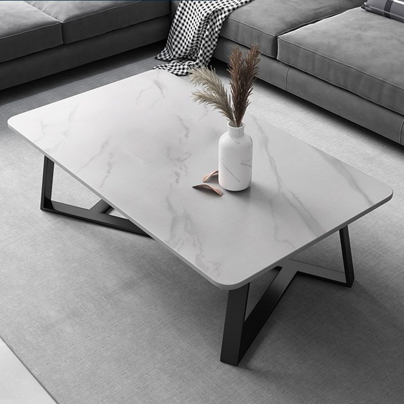 Glam Stone Coffee Table with Black Steel Base and Rectangle Top Clearhalo 'Coffee & Accent Tables' 'Coffee Tables' 'coffee_tables' 'furn' 'furn_coffee_tables' 'Furniture' 'Living Room Furniture' 1200x1200_ff4b48e2-e641-4ca7-a5ee-fb3983e70d01