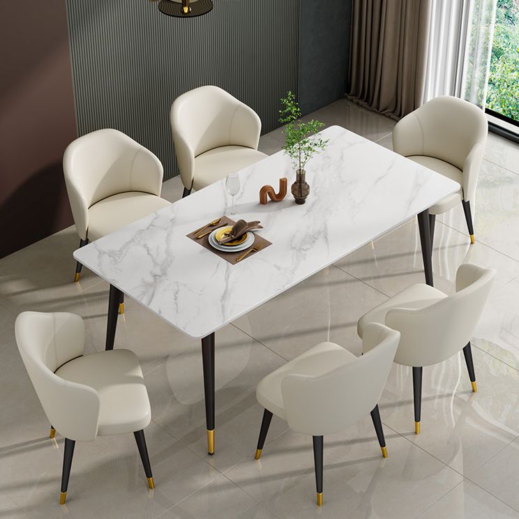 Glam Sintered Stone Kitchen Dining Table White Kitchen Dining Table with 4 Legs Base Clearhalo ' dining_table' 'Dining Tables & Seating' 'Dining Tables' 'furn' 'furn_dining_table' 'Furniture' 'furniture_dining_table' 'Kitchen & Dining Furniture' 'kitchen&dining_furn' 'kitchen' 'kitchen_dining_table' 1200x1200_ff4f89ce-28da-4fc8-8541-5cf3a62e236f