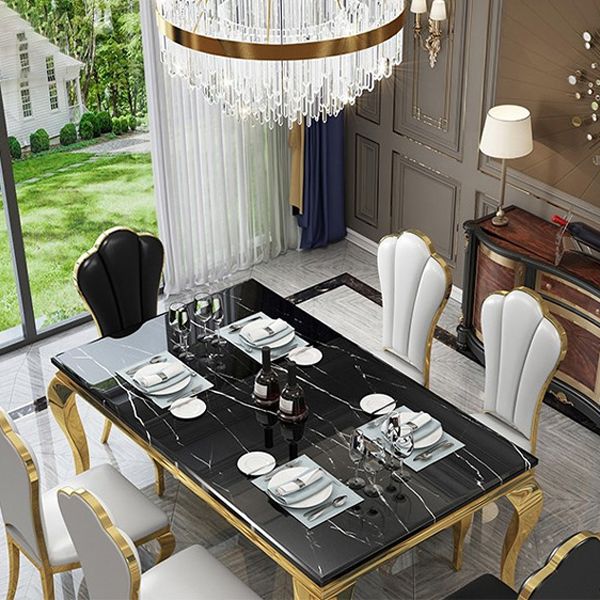 Traditional Luxury Dining Table Rectangle Metal Gold Tripod Dining Table Clearhalo 'Dining Tables & Seating' 'Dining Tables' 'dining_table' 'furn' 'furn_dining_table' 'Furniture' 'furniture_dining_table' 'Kitchen & Dining Furniture' 'kitchen' 'kitchen_dining_table' 1200x1200_ff50bc28-8ac3-4064-8b52-697430796444