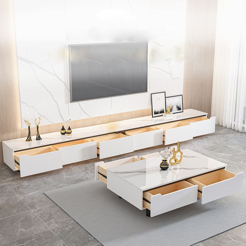 11.81" D Modern TV Stand White Stone TV Console with Drawers Clearhalo 'furn' 'furn_tv_stands_entertainment_centers' 'Furniture' 'Living Room Furniture' 'TV Stands & Entertainment Centers' 'TV Stands & Media Storage Furniture' 'tv_stands_entertainment_centers' 1200x1200_ff51fbc0-560b-4061-ad48-3fd94d3a69f7