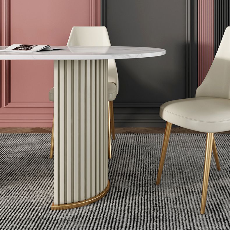 Modern Sintered Stone Oval Table Dining Table with White/Orange Double Pedestal Clearhalo ' dining_table' 'Dining Tables & Seating' 'Dining Tables' 'Furniture' 'furniture_dining_table' 'Kitchen & Dining Furniture' 'kitchen&dining_furn' 'kitchen' 'kitchen_dining_table' 1200x1200_ff53d390-1d07-429d-adbe-bc9160eea252