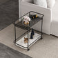 Modern 23.6" Rectangular Glass Top Side Table Metal Frame End Table with Shelf
