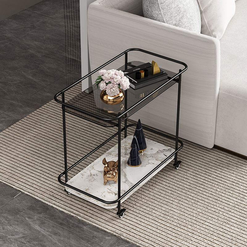 Modern 23.6" Rectangular Glass Top Side Table Metal Frame End Table with Shelf
