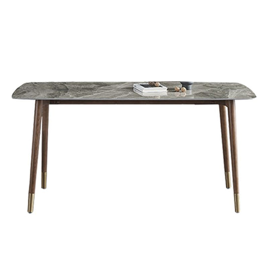 Glam Sintered Stone Standard Dining Table Gray Rectangle Shape Dining Table for Kitchen
