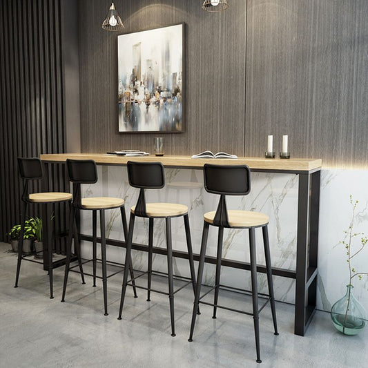 Rectangle Bar Pub Table Set 1/3 Pcs Solid Wood Top Bar Table and Metal Stools