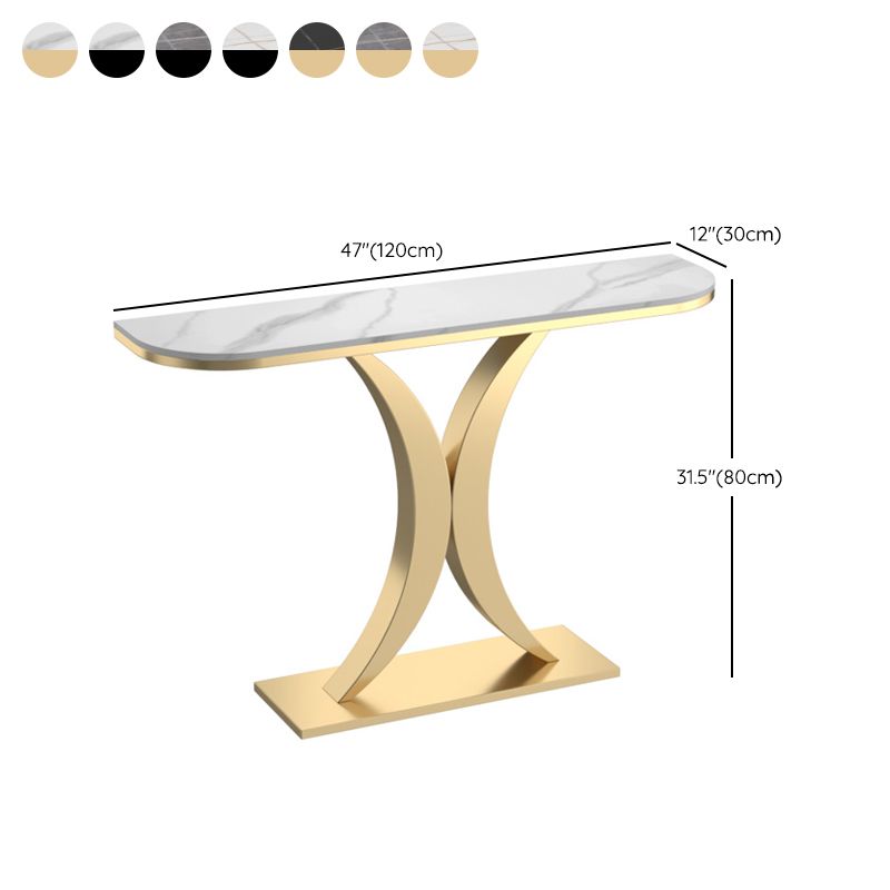 Stone Half Moon Accent Table 1-shelf 31.5" Tall End Table with Abstract Base